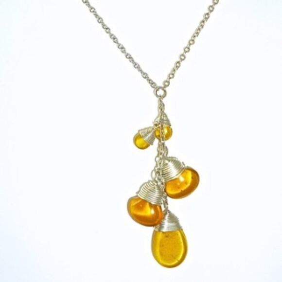 Wire Wrapped Baltic Amber Cluster Necklace - Picture 1 of 6